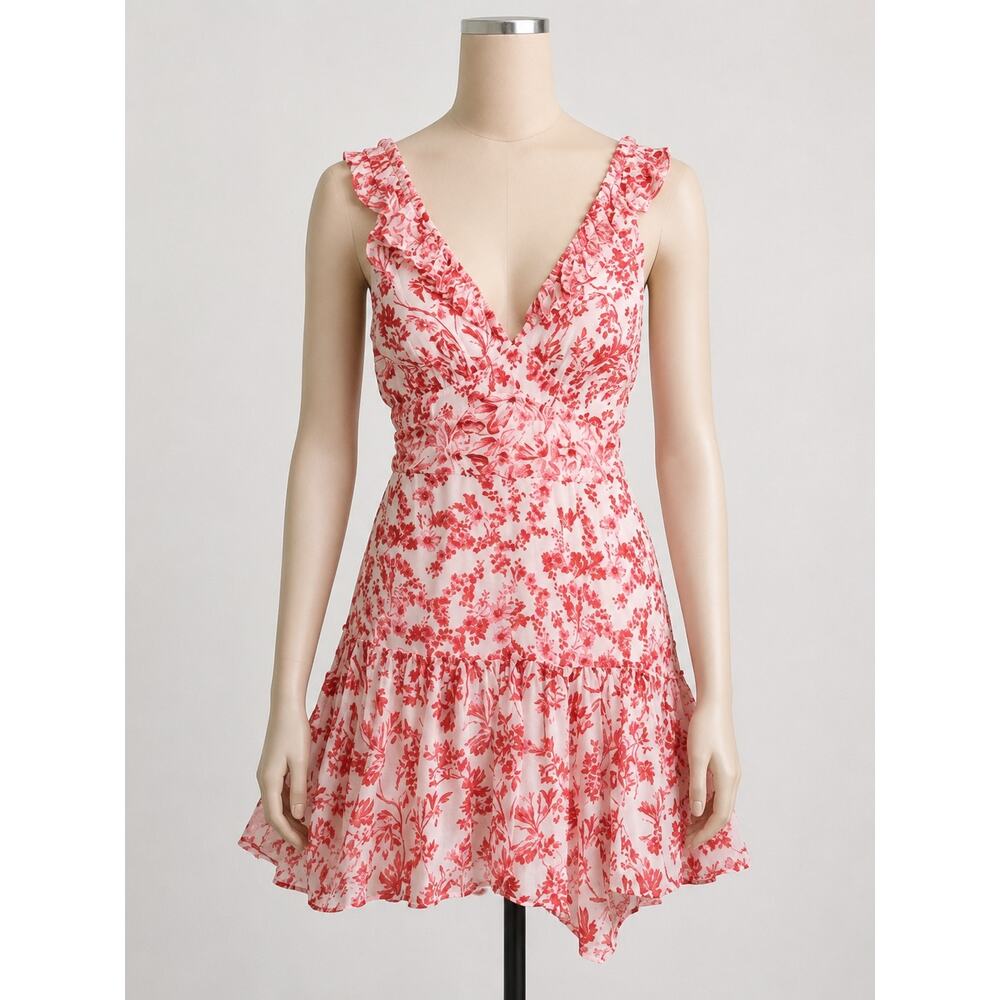 LoveShackFancy Seneca 100% Silk Floral Mini Dress Pink Ruffle Cottagecore Size 0